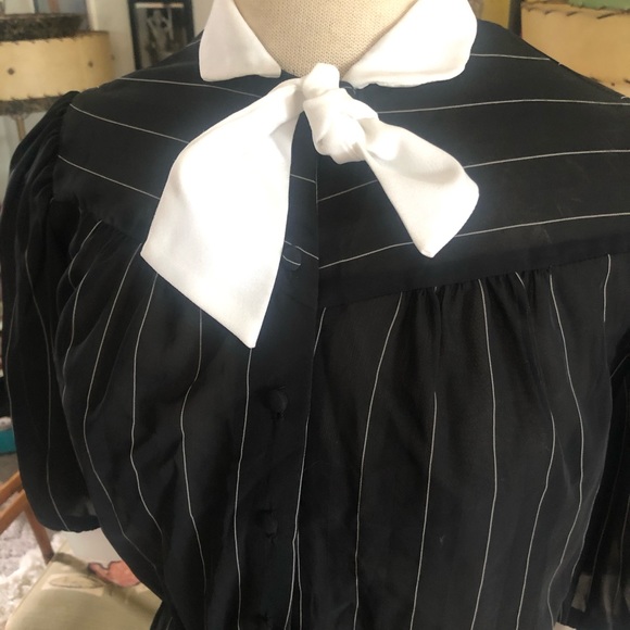 SOLD Vintage 1940s Style Dress Black White Stripe Sheer S M Rockabilly Pinup - Picture 4 of 6